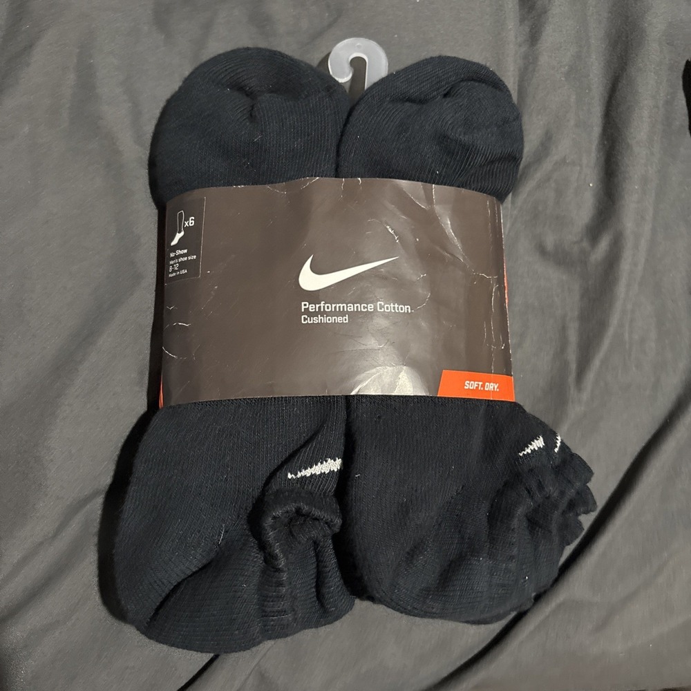 Nike No Show Socks Mens Large 6 Pack Low Cut Performance Cotton Cushioned Black